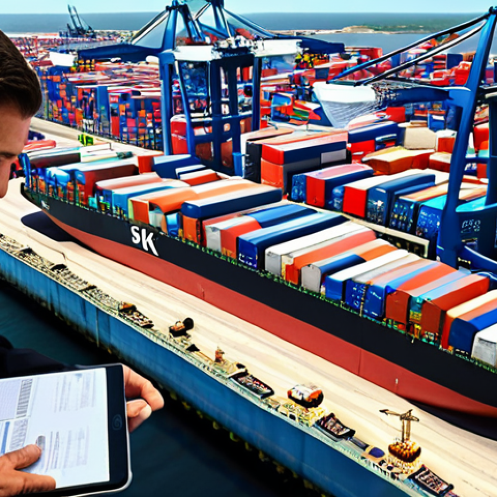 **

A bustling international port scene.  Diverse cargo ships are loading/unloading containers with various country flags.  In the foreground, a person in a suit is reviewing documents with a tablet, highlighting regulatory compliance.  Emphasize the complexity and challenges of international trade regulations.

**