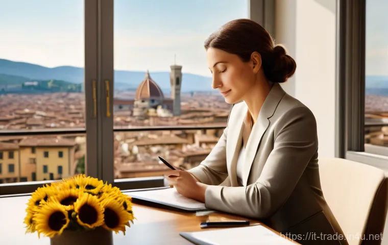무역 신용장 작성법 - **Prompt for "Peace of Mind in Global Trade":**
    "A sophisticated Italian woman in her late 40s, ...