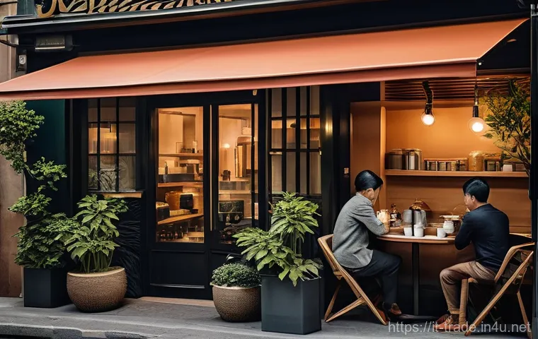 수출 마케팅에서 피해야 할 실수 - A visually rich image showcasing the successful adaptation of an Italian espresso brand into a seren...