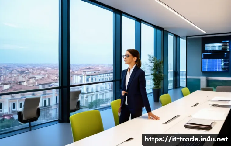 수출입 비용 관리 전략 - **Prompt:** A dynamic, wide-angle shot of a modern, bustling digital customs office in Italy, showca...