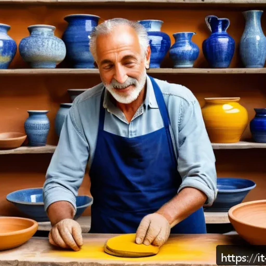 무역 실무의 성공 사례 - A rustic Italian artisan ceramics workshop in Tuscany, featuring a skilled craftsman shaping a tradi...