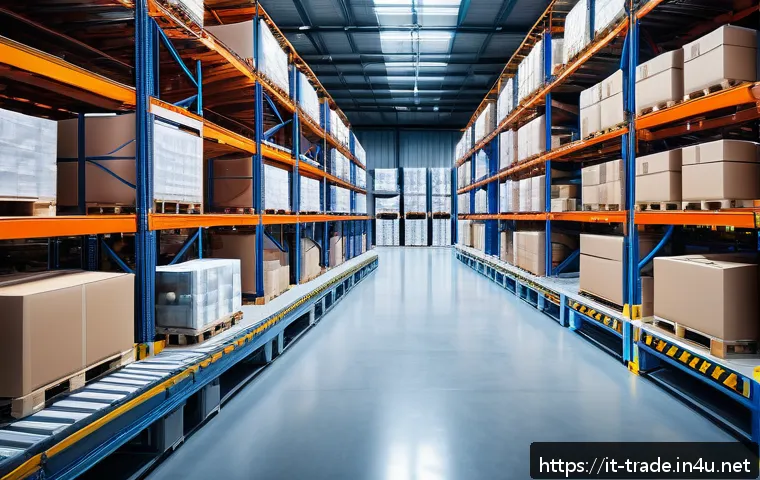 무역업계에서의 성공 비결 - A modern logistics warehouse interior showcasing advanced automation and artificial intelligence sys...
