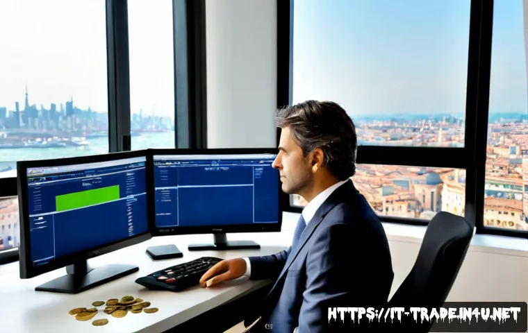 무역업계에서의 직무 분석 - Photorealistic Italian trade analyst reviewing international shipping routes and supply chain data o...
